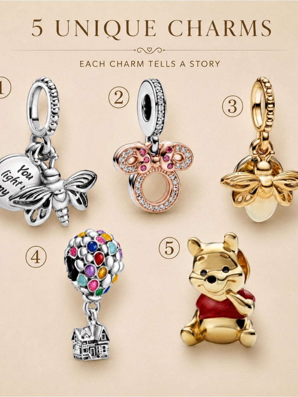 Charms featuring Gold & Silver Disney Winnie the Pooh and More (choose One charm